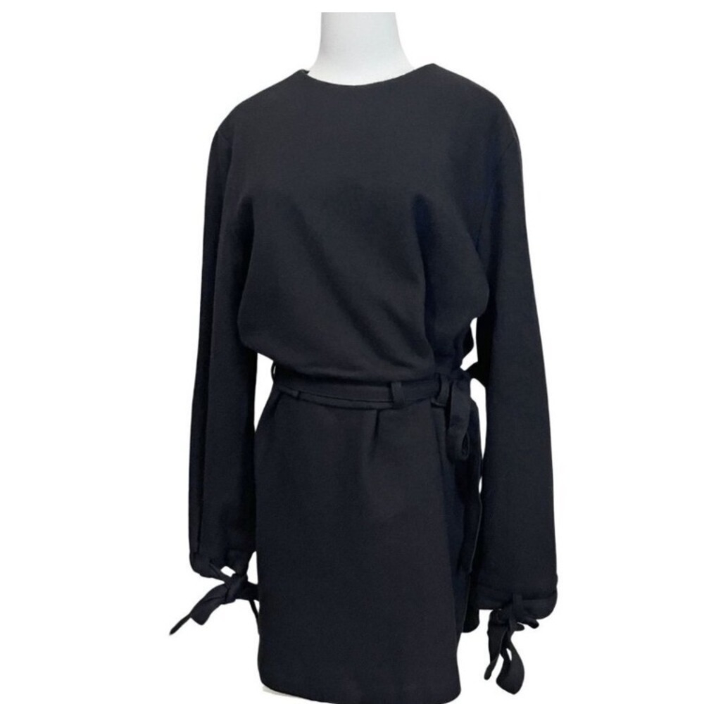 South Korean brand - Chic Felted Black Long Sleeve Dress with Belt NWOT